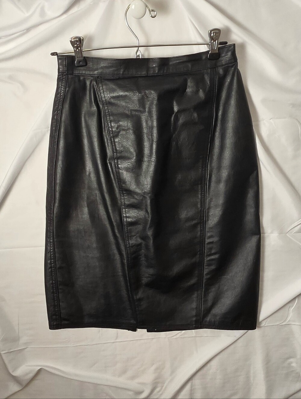 Winlit Vintage 80s 90s Black Genuine Leather Midi Skirt 9/10